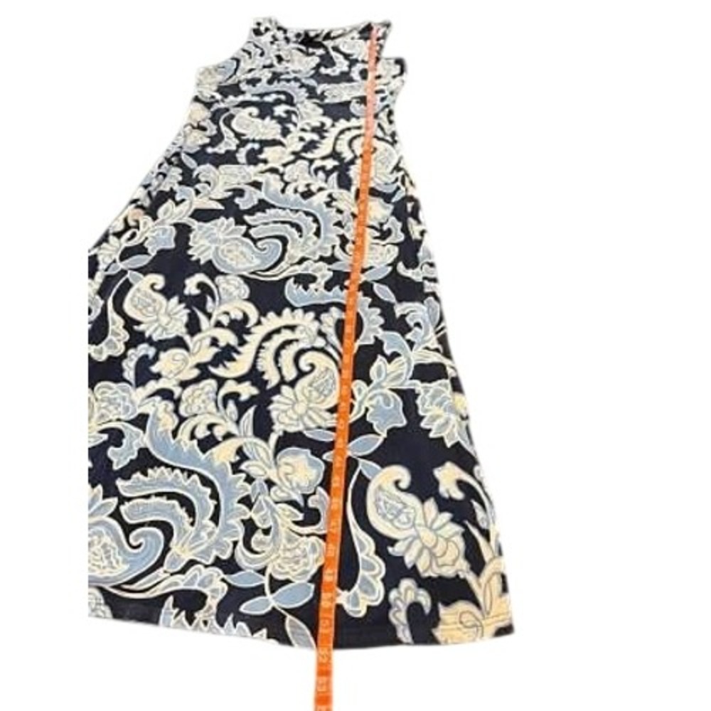 Talbots Navy Blue Paisley Floral Keyhole Back Sleeveless Maxi Dress Large - Picture 4 of 11
